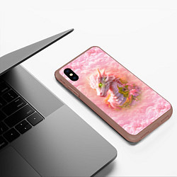 Чехол iPhone XS Max матовый Розовый дракон с цветами сакуры, цвет: 3D-коричневый — фото 2