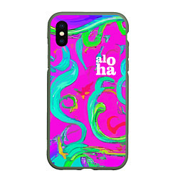 Чехол iPhone XS Max матовый Abstract floral pattern - aloha, цвет: 3D-темно-зеленый