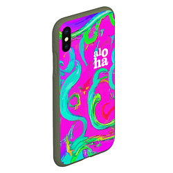 Чехол iPhone XS Max матовый Abstract floral pattern - aloha, цвет: 3D-темно-зеленый — фото 2