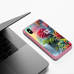 Чехол iPhone XS Max матовый Гавайские тропические цветы - алоха, цвет: 3D-малиновый — фото 2