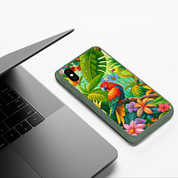 Чехол iPhone XS Max матовый Попугаи - экзотические птицы, цвет: 3D-темно-зеленый — фото 2
