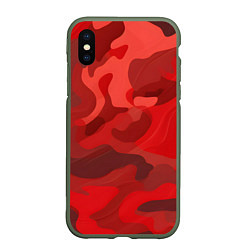 Чехол iPhone XS Max матовый Красный камуфляж крупный, цвет: 3D-темно-зеленый