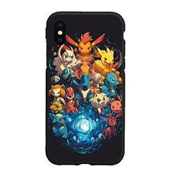 Чехол iPhone XS Max матовый Все покемоны в сборе, цвет: 3D-черный
