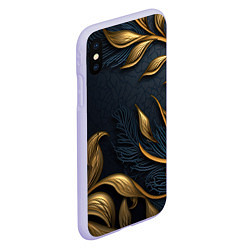 Чехол iPhone XS Max матовый Лепнина объемные золотые узоры на темном синем фон, цвет: 3D-светло-сиреневый — фото 2