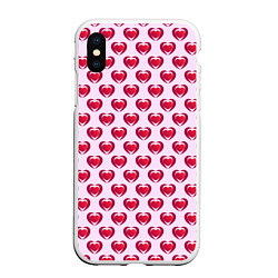 Чехол iPhone XS Max матовый Двойное сердце на розовом фоне, цвет: 3D-белый