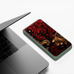 Чехол iPhone XS Max матовый Красные и золотые узоры лепнина, цвет: 3D-темно-зеленый — фото 2