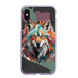 Чехол iPhone XS Max матовый Голова яркого волка, цвет: 3D-светло-сиреневый