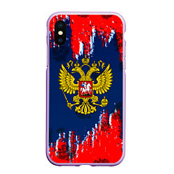 Чехол iPhone XS Max матовый Россия краски герб, цвет: 3D-сиреневый