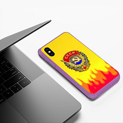 Чехол iPhone XS Max матовый СССР огонь герб, цвет: 3D-фиолетовый — фото 2