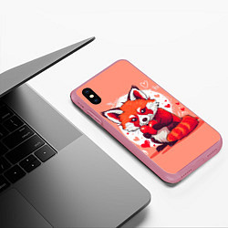 Чехол iPhone XS Max матовый Рыжая лисичка с сердцем, цвет: 3D-малиновый — фото 2