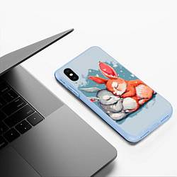 Чехол iPhone XS Max матовый Влюбленные зайчики 14 февраля, цвет: 3D-голубой — фото 2