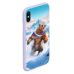 Чехол iPhone XS Max матовый Медведь с триколором, цвет: 3D-светло-сиреневый — фото 2