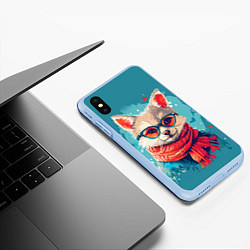 Чехол iPhone XS Max матовый Влюбленный лис в очках, цвет: 3D-голубой — фото 2