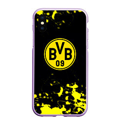 Чехол iPhone XS Max матовый Borussia краски жёлтые, цвет: 3D-сиреневый