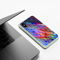 Чехол iPhone XS Max матовый Волнистые разноцветные линии, цвет: 3D-салатовый — фото 2