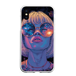 Чехол iPhone XS Max матовый Девушка в очках в космосе, цвет: 3D-белый