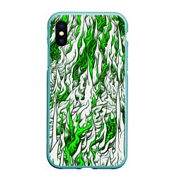 Чехол iPhone XS Max матовый Белый и зелёный узор, цвет: 3D-мятный