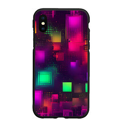 Чехол iPhone XS Max матовый Разноцветные квадраты и точки, цвет: 3D-черный