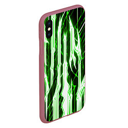 Чехол iPhone XS Max матовый Зелёные неоновые полосы на чёрном фоне, цвет: 3D-малиновый — фото 2