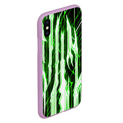 Чехол iPhone XS Max матовый Зелёные неоновые полосы на чёрном фоне, цвет: 3D-сиреневый — фото 2