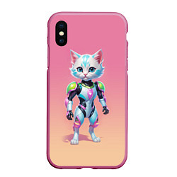 Чехол iPhone XS Max матовый Funny kitten - cyberpunk, цвет: 3D-малиновый