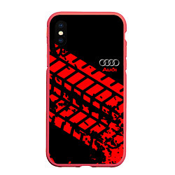 Чехол iPhone XS Max матовый AUDI краски текстура шины, цвет: 3D-красный