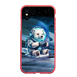 Чехол iPhone XS Max матовый Белый медвежонок кибер геймер, цвет: 3D-красный