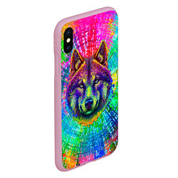 Чехол iPhone XS Max матовый Цветной волк, цвет: 3D-розовый — фото 2