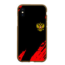 Чехол iPhone XS Max матовый Россия герб краски красные, цвет: 3D-коричневый