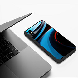 Чехол iPhone XS Max матовый Черные и синии волны спортивный стиль, цвет: 3D-черный — фото 2