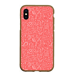 Чехол iPhone XS Max матовый Школьный розовый паттерн, цвет: 3D-коричневый