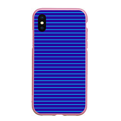 Чехол iPhone XS Max матовый Неоновые линии циан на темно синем, цвет: 3D-розовый