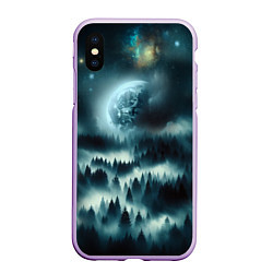Чехол iPhone XS Max матовый Луна и туман в лесу, цвет: 3D-сиреневый