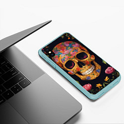 Чехол iPhone XS Max матовый Bright colors and skull, цвет: 3D-мятный — фото 2