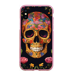 Чехол iPhone XS Max матовый Bright colors and skull, цвет: 3D-розовый