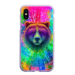 Чехол iPhone XS Max матовый Цветной медведь, цвет: 3D-светло-сиреневый