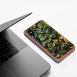 Чехол iPhone XS Max матовый Реалистичный камуфляж из листьев, цвет: 3D-коричневый — фото 2