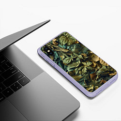 Чехол iPhone XS Max матовый Реалистичный камуфляж из листьев, цвет: 3D-светло-сиреневый — фото 2