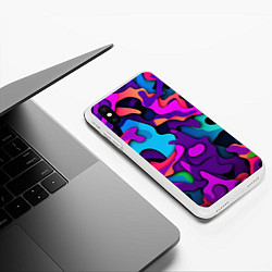 Чехол iPhone XS Max матовый Яркий неоновый камуфляж, цвет: 3D-белый — фото 2