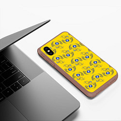 Чехол iPhone XS Max матовый Узор - цветы гжель на желтом фоне, цвет: 3D-коричневый — фото 2