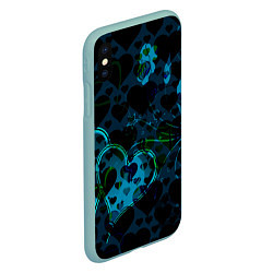 Чехол iPhone XS Max матовый Сердечки узоры, цвет: 3D-мятный — фото 2