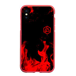 Чехол iPhone XS Max матовый Linkin Park красный огонь лого, цвет: 3D-красный