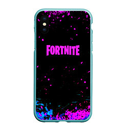 Чехол iPhone XS Max матовый Fortnite неоновые брызги красок, цвет: 3D-мятный