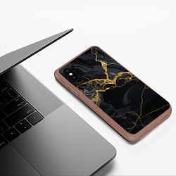 Чехол iPhone XS Max матовый Золотой путь на черном граните, цвет: 3D-коричневый — фото 2