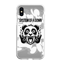 Чехол iPhone XS Max матовый System of a Down рок панда на светлом фоне, цвет: 3D-белый