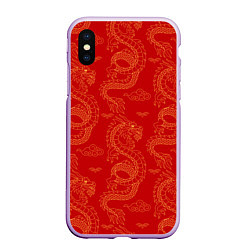 Чехол iPhone XS Max матовый Красный - дракон, цвет: 3D-сиреневый