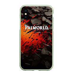 Чехол iPhone XS Max матовый Palworld логотип черные плиты в разломе, цвет: 3D-салатовый