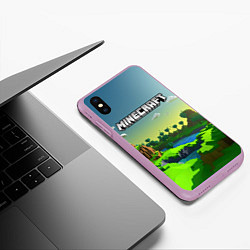 Чехол iPhone XS Max матовый Minecraft logo зеленый летний мир, цвет: 3D-сиреневый — фото 2