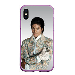 Чехол iPhone XS Max матовый Майкл Джексон в серебряном костюме, цвет: 3D-фиолетовый