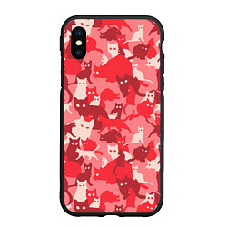Чехол iPhone XS Max матовый Розовый кошачий комуфляж, цвет: 3D-черный
